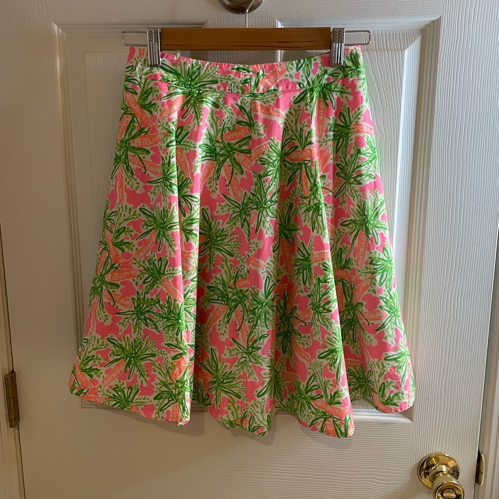 Lilly Pulitzer Knee-Length A-Line Skirt in Pink and Green Floral Pleats